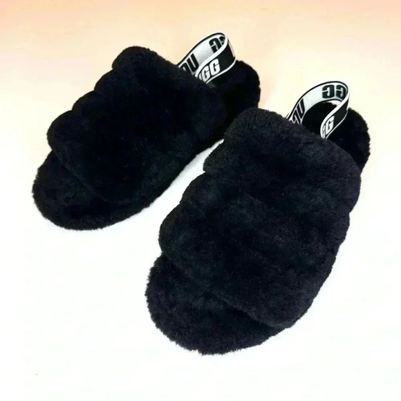 UGG Women's Fluff Yeah Black Slide Size- 7 - Picture 1 of 9